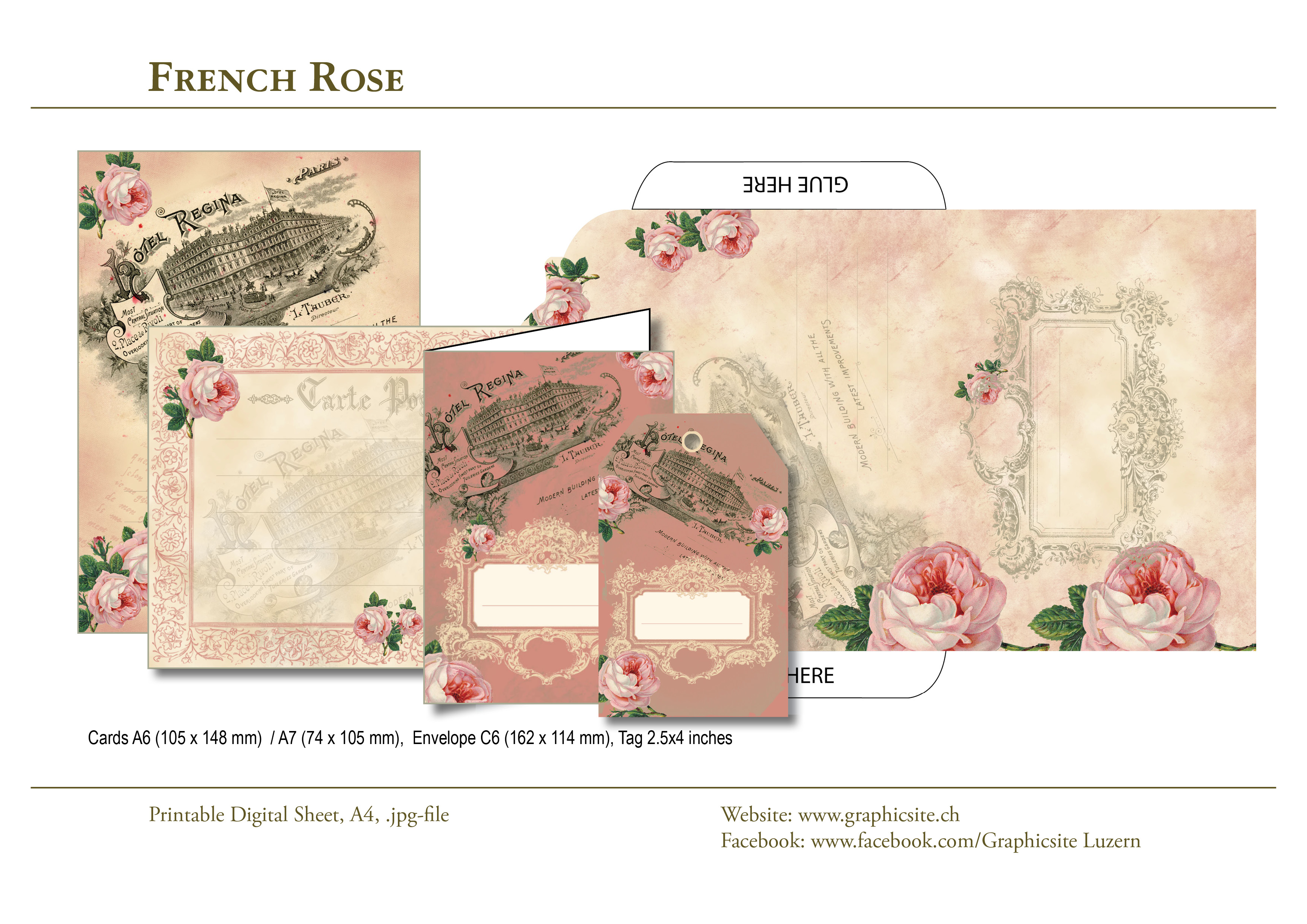 Printable Digital Collages - DIN A-Formats - FrenchRose